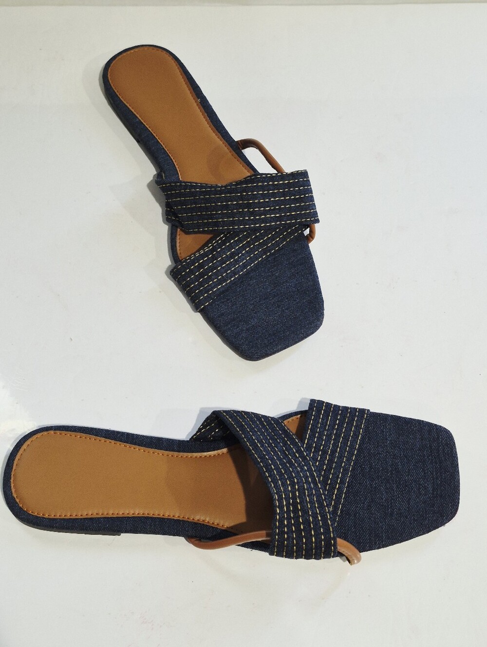 Women's Denim Slide Sandals in Dark Blue Size 42